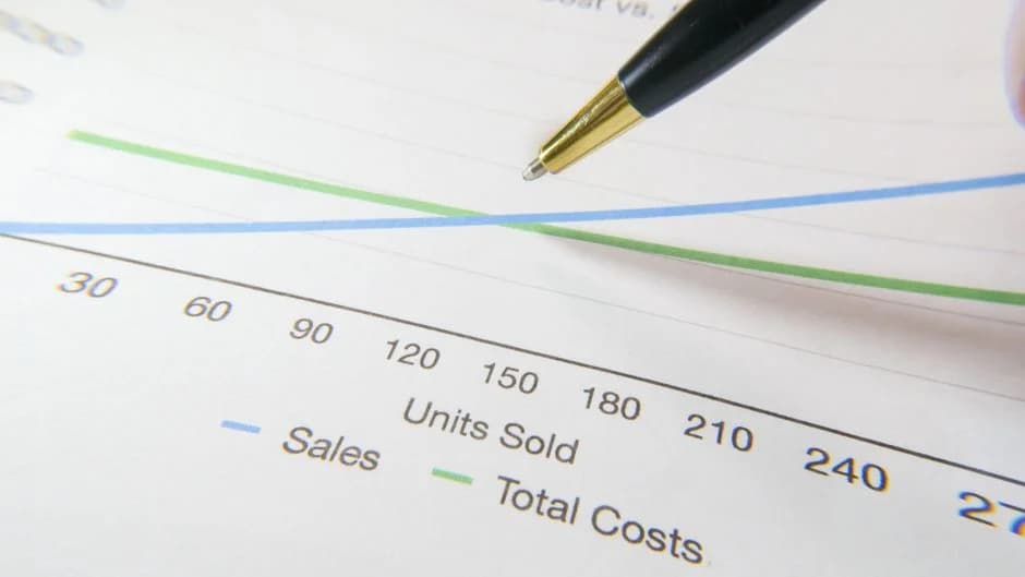 A pen points to a financial graph comparing sales and total costs, illustrating revops GTM engineering service expenses.