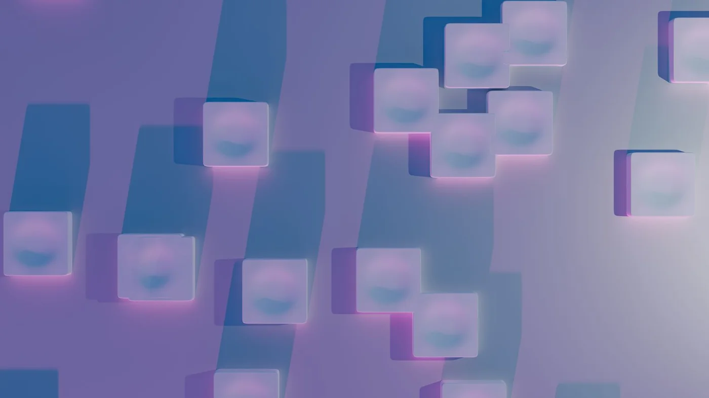 Soft pastel three dimensional cubes on a violet background